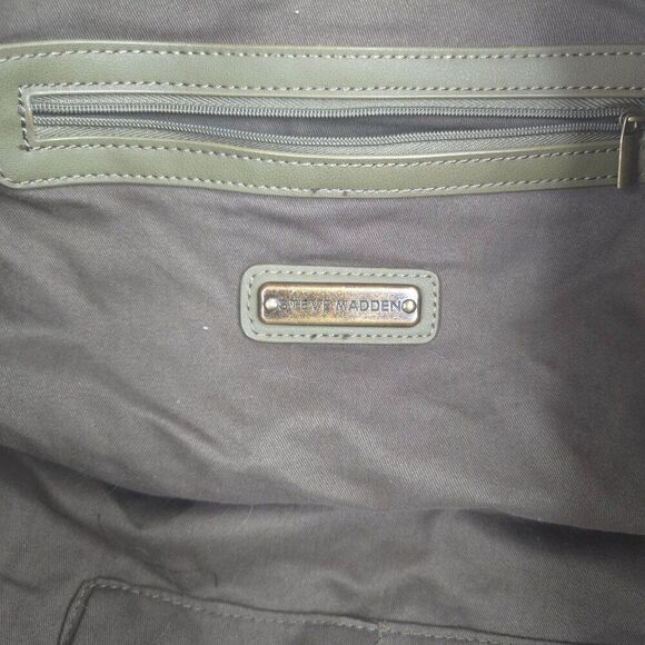 Steve Madden Canvas Military Inspired Tote Bag Patches Green New - Picture 7 of 7